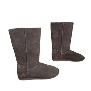 Bjorndal Zoe Mid‎ Calf Boots Brown Leather Sheepskin Lined Pull On Women size 9M